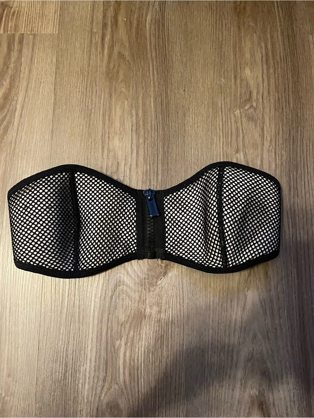 Triangl Black Neoprene Mesh Bikini Top Zip Front Strapless Bandeau Sporty Size S
